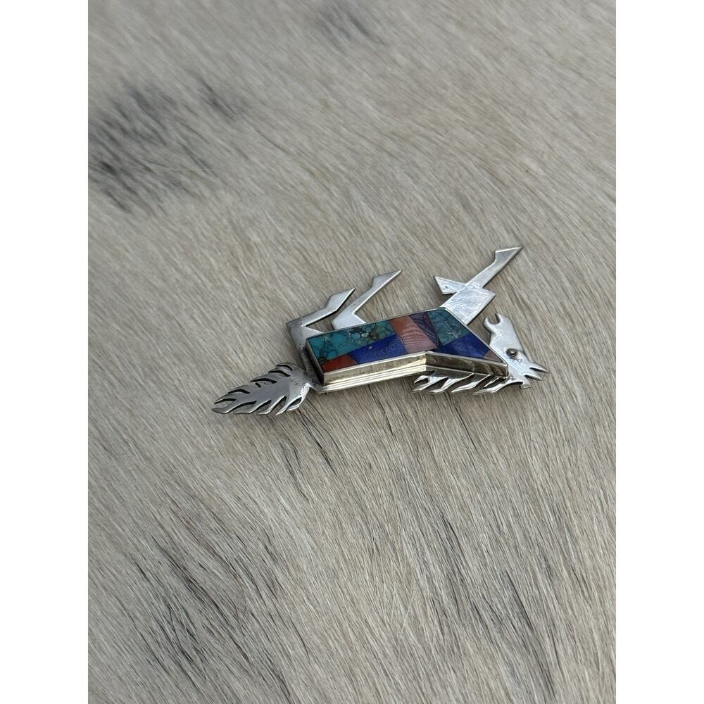 Native American Sterling Silver Inlay Horse Pin Turquoise Coral Robert Vandover - Picture 4 of 15